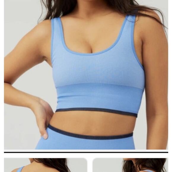 Outdoor Voices Women's Size XXS Seamless Ribbed Knit Longline Bra Blue NWT - Picture 1 of 9